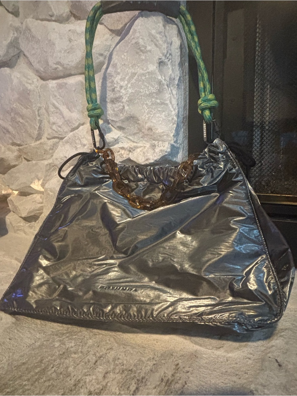 Rotunda Sant Hobo Bag with Green Padded Strap
